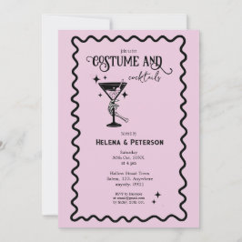 Retro Rosa und Schwarze Kostüme und Cocktails Part Einladung