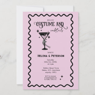 Retro Rosa und Schwarze Kostüme und Cocktails Part Einladung