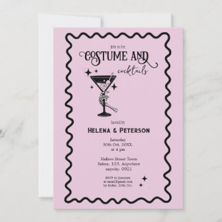 Retro Rosa und Schwarze Kostüme und Cocktails Part Einladung