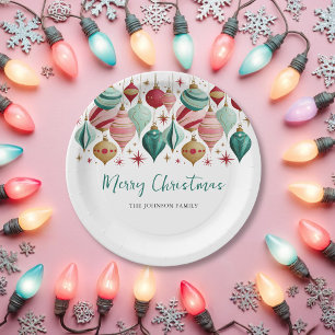 Retro-Rosa und Türkis-Ornamente Weihnachtsfeier Pappteller