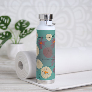 Retro rosa und weiße Blumen  Trinkflasche