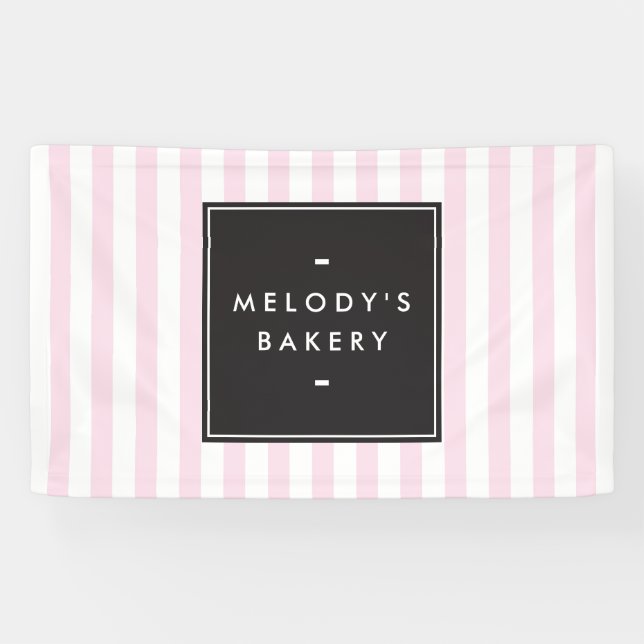 Retro Rosa und Weiße Streifen Bäckerei Banner (Horizontal)