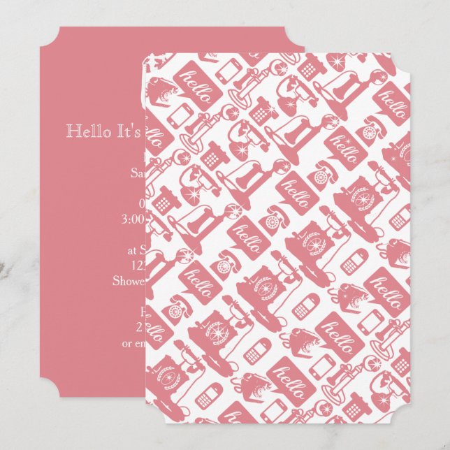 Retro Rosa Vintages Telefonie-Brautparty Einladung (Vorne/Hinten)