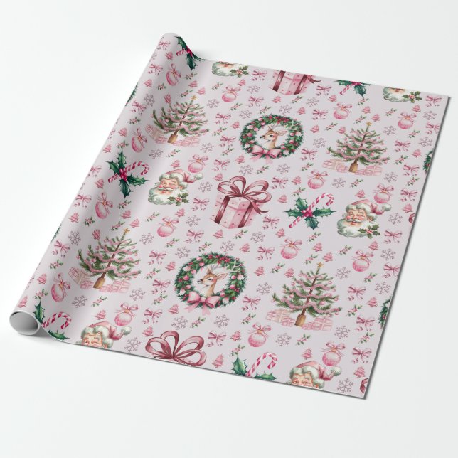 Retro rosa Weihnachten Geschenkpapier (Ungerollt)