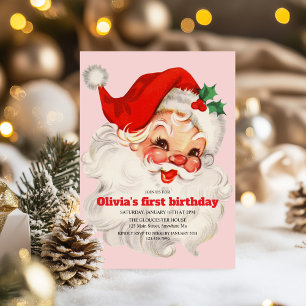 Retro-Rosa-Weihnachtsmann-Geburtstag Einladung