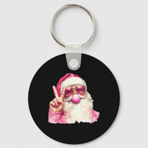 Retro Rosa Weihnachtsmann pustet Kaugummi Lustige Schlüsselanhänger