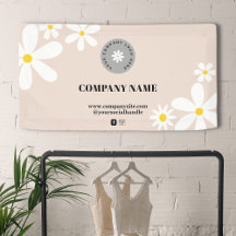 Retro Rosa & White Daisy Business Logo-Display