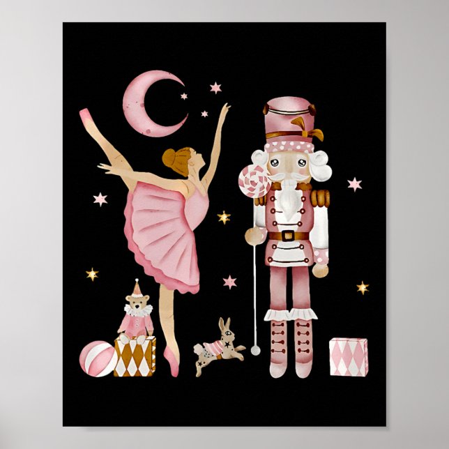 Retro Rosa Zuckerpflaumenfee Nussknacker Weihnacht Poster (Vorne)