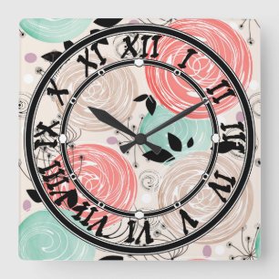Retro, Rose Quadratische Wanduhr