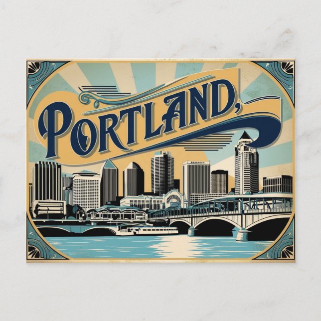 Retro-Rose Stadt Vintag Portland Charm Postkarte (Vorderseite)