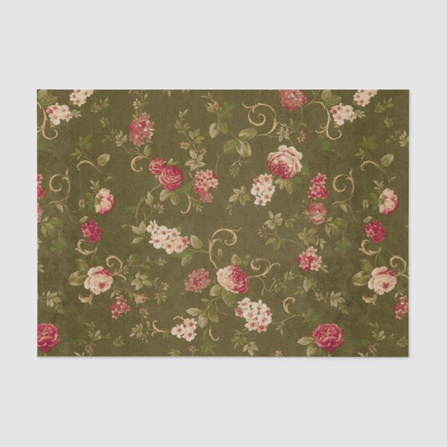 Retro Rosen- u. Olivenmuster Seidenpapier (Vorderseite)