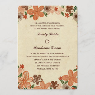 Retro Rost-orange Blumen-katholische Hochzeit Einladung