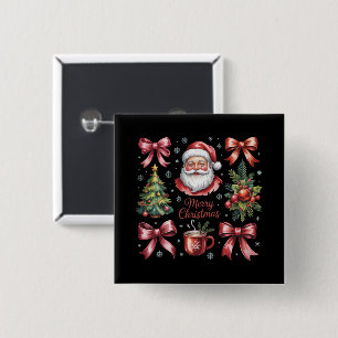 Retro-Rot Coquette-Weihnachten Niedlich Xmas-Feier Button