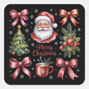 Retro-Rot Coquette-Weihnachten Niedlich Xmas-Feier Quadratischer Aufkleber