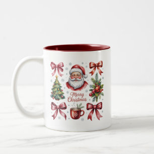 Retro-Rot Coquette-Weihnachten Niedlich Xmas-Fest Zweifarbige Tasse