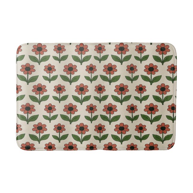 Retro-Rot-Daisy-Muster-Badezimmer-Matte Badematte (Vorderseite)