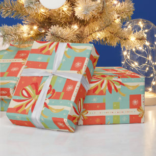 Retro Rot, Gelbes Band Weihnachtsgeschenk Geschenkpapier