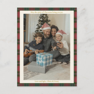 Retro-Rot Gingham-Karo Custom-Foto-Weihnachten Feiertagspostkarte