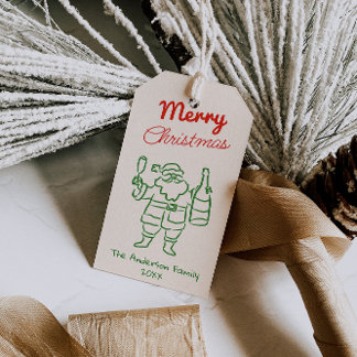 Retro-Rot-Grün-Handgezeichneter-Weihnachtsmann-Wei Geschenkanhänger