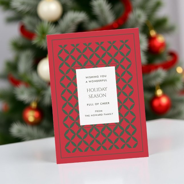 Retro-Rot-Grüne-Weihnachtskarte im Stil der Mitte  (Von Creator hochgeladen)