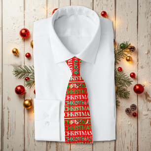 Retro-Rot-Grüne Weihnachtstypografie Krawatte