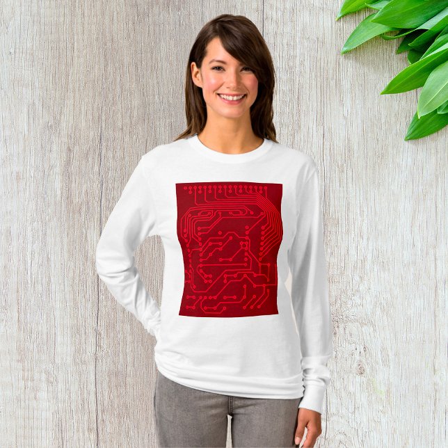 Retro-Rot-Leiterplatte-Tech-Muster T-Shirt (Von Creator hochgeladen)