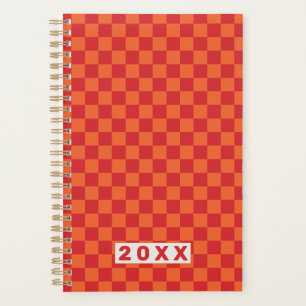 Retro-Rot-Orange-Schachbrett Planer