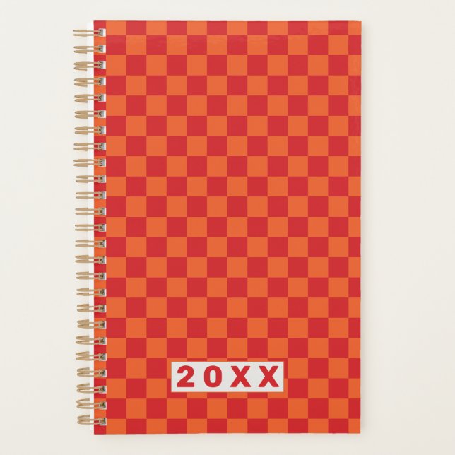 Retro-Rot-Orange-Schachbrett Planer (Vorderseite)