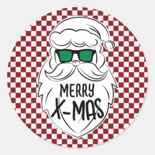 Retro Rot Pink Kariert Weihnachtsmann Weihnachten Runder Aufkleber