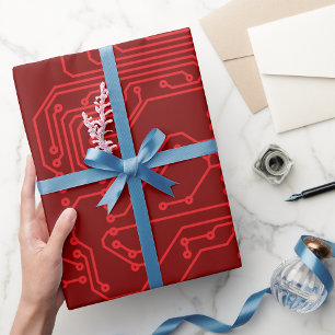 Retro-Rot-Schaltkreisplatinen-Tech-Muster Geschenkpapier