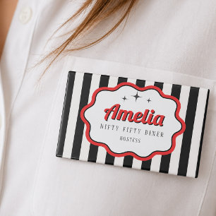 Retro Rot Schwarz Weiß Gestreifte Diner Namenschild