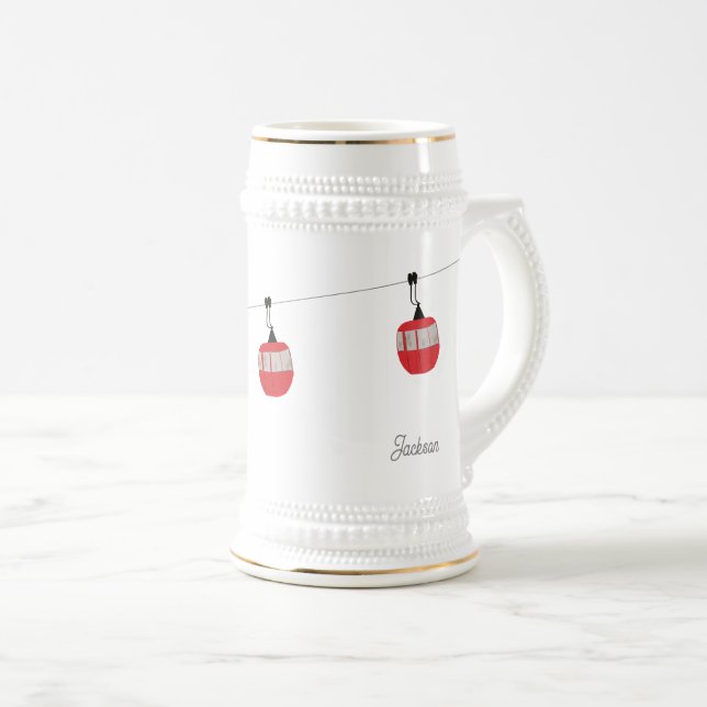 Retro Rot Skilift Gondelbahn Personalisiert Bierglas (VorderseiteRechts)