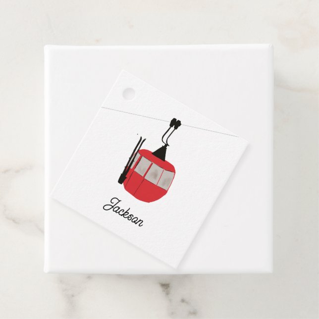 Retro Rot Skilift Gondelbahn Personalisiert Geschenkanhänger (Beispiel)