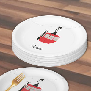 Retro Rot Skilift Gondelbahn Personalisiert Pappteller