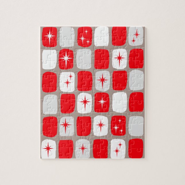 Retro-Rot-Starbursts-Puzzle (Vertikal)