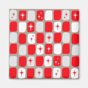 Retro-Rot-Starstöße-Quadrat-Magnet Magnet