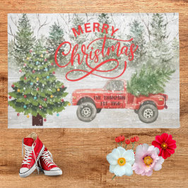 Retro Rot Tuck rustikaler Wintername Xmas Baum Fußmatte