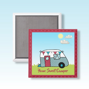 Retro Rot und Aquamariner Camper Magnet