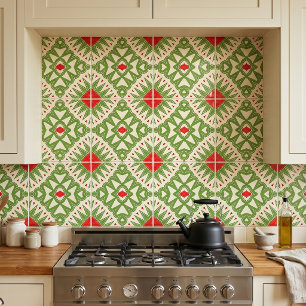 Retro-Rot und Grün Bohemian geometrisches Mosaik Fliese