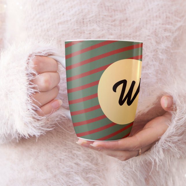 Retro rot und grün gestreift Custom Mit Monogramm Kaffeetasse (Von Creator hochgeladen)