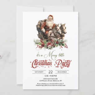 Retro Rot und Grün Santa mit Pferd gezeichnet Schl Einladung