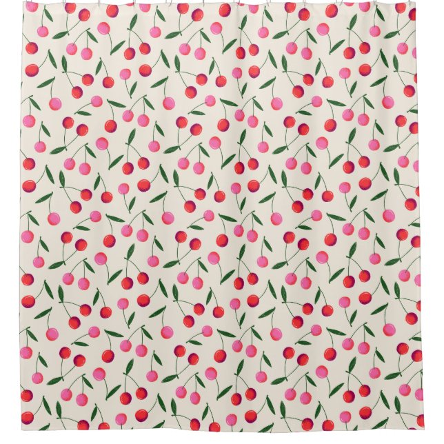 Retro Rot und Rosa Berry Cherry Duschvorhang (Vorderseite)