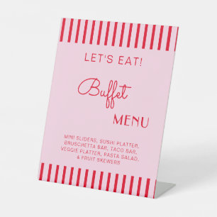 Retro Rot und Rosa Streifen Buffet Menü Bacheloret Sockelschild