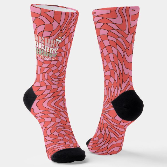 Retro Rot und Rosa Swirl | Merry Mama Christmas Socken (Gewinkelt)