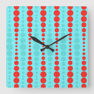 Retro Rot-und Türkis-Punkt-Acryl-Wanduhr Quadratische Wanduhr
