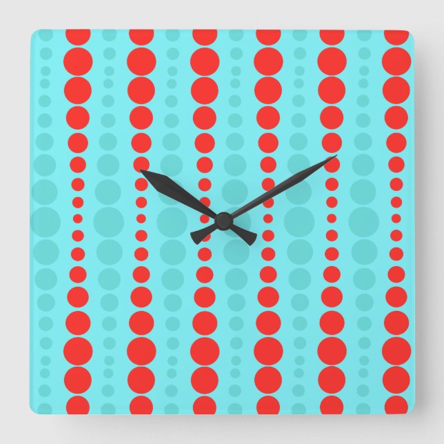 Retro Rot-und Türkis-Punkt-Acryl-Wanduhr Quadratische Wanduhr (Vorderseite)