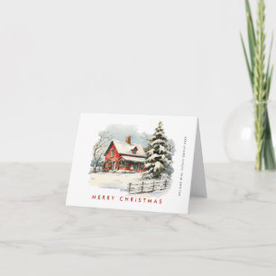 Retro-Rot-Weihnachts-Bauernhof-Unternehmensweihnac Feiertagskarte