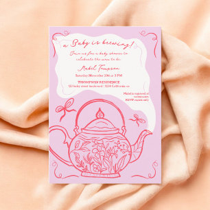 Retro rote Bows Teekanne Baby Braut Babydusche Einladung