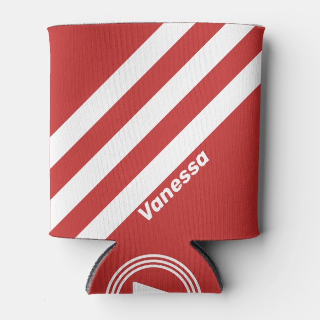 Retro Rote drei Streifen mit Namen Dosenkühler (Vorderseite)