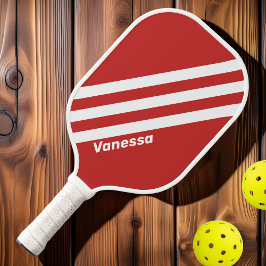 Retro Rote drei Streifen mit Namen Pickleball Schläger